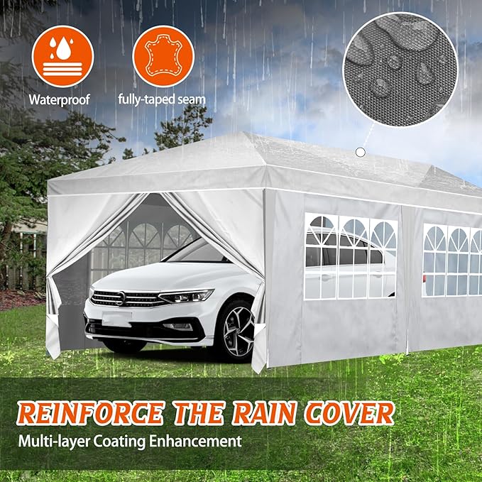 Heavy Duty Pop Up Canopy, Carport Canopy with UV Protection, Waterproof Fabric, Adjustable Heights, and Easy Assembly – Ideal for Outdoor Events, Camping, and Carports (10 x 20) (White)