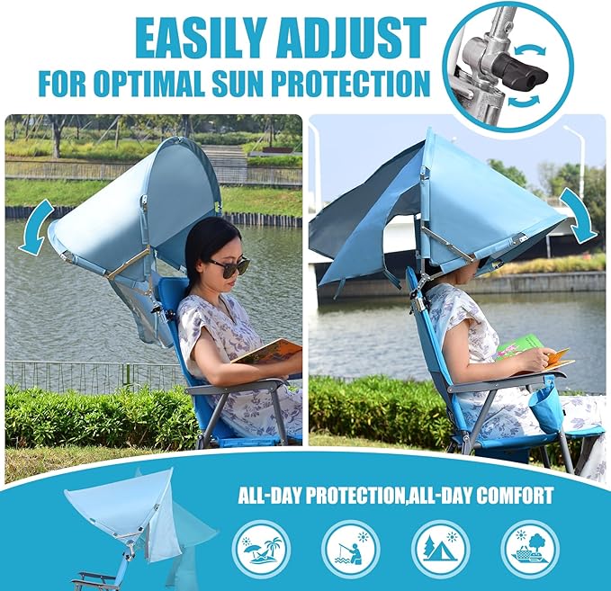XL Universal Beach Chair Umbrella Canopy, UPF 50+ Chair Sun Shade Attachment with Adjustable Clamp for Camping, Lawn, Wheelchair, Tanning, Zero Gravity, Lounge, Fishing, Outdoor Chairs, Oversized
