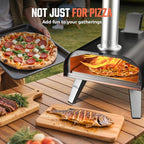 BIG HORN OUTDOORS 12" Woodfire Pizza Stone Oven, 887°F Outdoor Stainless Pizza Cooker, Portable for Party Usage, Black