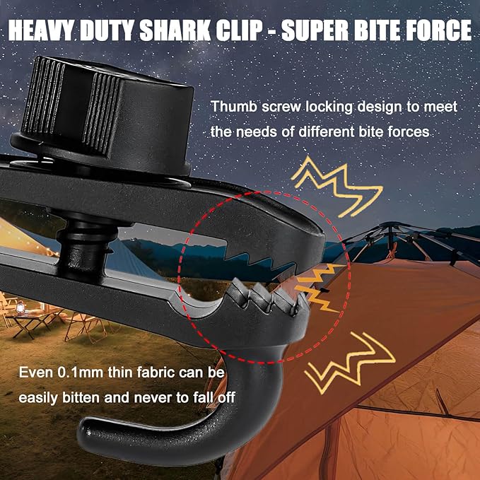 Tarp Clips Clamps Heavy Duty Lock Grip with Bungee Cords, Shark Shade Cloth Backdrop Tent Large Clip with Hook Accessories for Garden Outdoor Pool Cover Tarp Tie Downs Canvas Solar RV Awning