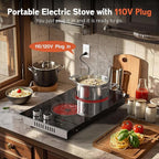 Electric Stove 2 burners, Plug in Electrical Cooktop 110v, Pause Function, Knob Control, 12 Inch Electric Stovetop Countertop & Built-In, 9 Power Levels, 2000w, Safety Lock, Timer, Karienvir