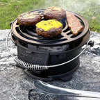 Round Mini Hibachi Grill Outdoor, Portable Small Charcoal Camping Barbecue Grill, 100% Cast Iron, Durable - Coal Door, Draft Door, Ideal for 2 People