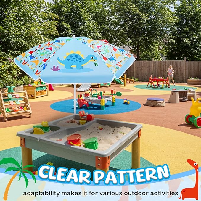 Sweetude Water Table Umbrella (Table Not Included), Kids Seaside Beach Umbrella Picnic Canopy for Summer Toddlers Sand Beach Camping Garden Outdoor Pool Shade Party Supply(Dinosaur Theme)