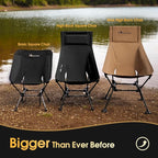 MOON LENCE Oversized High Back Camping Chair for Adults, Height Adjustable Folding Chair with 400 lbs Capacity, Hidden Pillow Pocket and Wide Seat for Camping, Base Camp, Fishing, Overlanding, Khaki