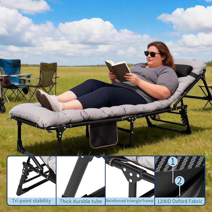 PeakPursuit Portable Camping Cot, Sleeping Cot for Adult, Heavy Duty Folding Cot Max Load 400LBS with Thick Mattress, Camping Bed for Travel Tent Day Bed Outdoor Home Guest Office Nap