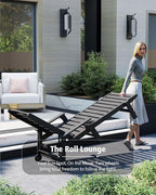Domi Outdoor Lounge Chairs Set of 2, HDPE Pool Chaise Lounge Chairs for Poolside, Pool Loungers for Outside, Patio, Sunbathing Tanning, Black