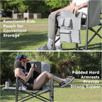 Oversized Directors Camping Chair Set of 2 Support 600 LBS, Heavy Duty Folding Outdoor Chairs with Detachable Side Pocket and Adjustable Side Table for Outside Beach,Lawn,Fishing (Black)
