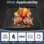 Criditpid Flat Griddle Top Plate Replacement Parts for Gas Stove, Charcoal, Electric, Propane, Gas Grill, 14" x 16" 2-in-1 Reversible Pre-Seasoned Cast Iron Cooking Griddle for Camping Tailgating.
