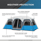 CORE Instant Cabin Tents with LED Lights | 6 Person / 9 Person / 12 Person Family Multi Room Lighted Pop Up Tents for Camping | Included Storage Pockets for Camping Accessories