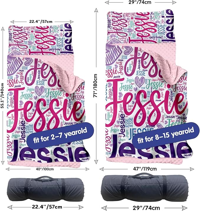 Personalized Toddler Nap Mat for Preschool, Custom Name Kids Sleeping Bag for Daycare, Kindergarten Roll Up Sleeping Mat with Removable Pillow and Soft Blanket, Fun Themes for Boys & Girls