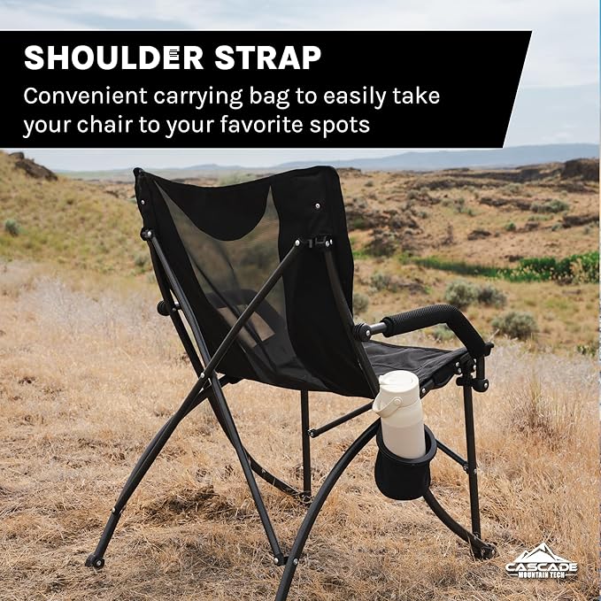 Cascade Mountain Tech Heavy Duty Folding Camp Chair, Black