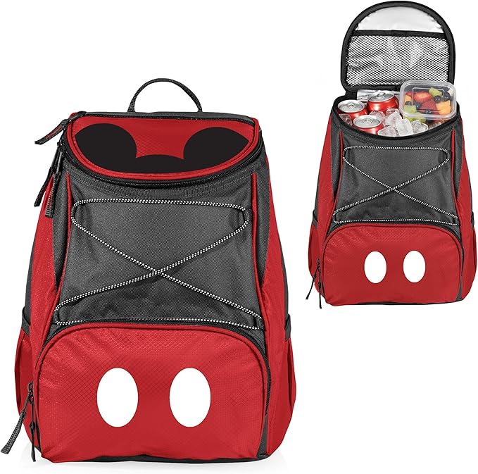 PICNIC TIME Disney Mickey Mouse Backpack Cooler, Insulated Soft Cooler Backpack, Waterproof Lunch Bag, Portable Hiking Backpack Ice Chest for Picnic, Beach, Camping & Travel, (Red with Gray Accents)