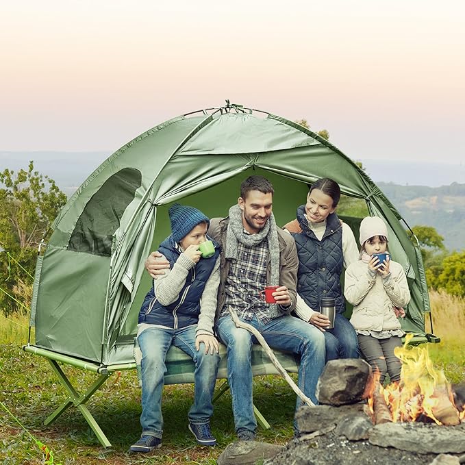 Single Person Camping Cot Tent Combo, Off-Ground Raised Bed for Backpacking