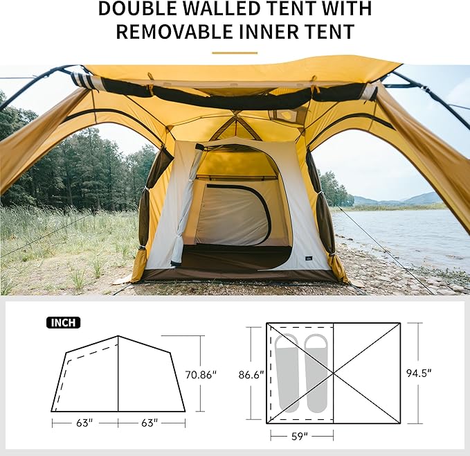 Naturehike Dune Hot Tent with Stove Jack,Double Layer 4 Season Tent,Waterproof 2-4 Person Tents for Camping