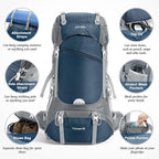 HOMIEE 50L Hiking Backpack Travel Bag Waterproof Camping Rucksack with Rain Cover Lightweight Backpacking Backpack