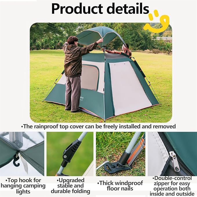 Camping Tent, Family Cabin Tents,Family Dome Waterproof Backpacking Tent Easy Setup UV Cut Sun Shelter Tent, Instant Camping Tents, for Picnic,Camping. M Green