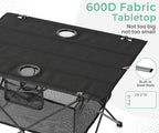 Lightweight Camping Table - Portable Folding Beach Side Table w/2 Cup Holders & Large Storage Basket, Compact Fold for Tailgate Travel Outdoor Fishing Picnic | 29.2" W x 21.7" D (Black)