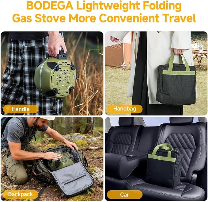 BODEGA 2 Burner Camping Stove, 20000 BTU Folding Propane Camp Stove with Adjustable Burners,Portable Dual Gas Stoves with Carry Handle&Bag Frying Pan for Camping,BBQ,RV,Home,Camping Essentials Gear