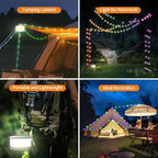 Camping String Lights, 3 in 1 Upgraded Retractable RGB Outdoor String Lights with 19 Lighting Modes, Quick 30s Recovery, 32.8 FT Portable Tent Lights, Rechargeable Camping Lantern (White)