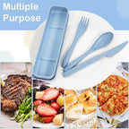 Yahenda 28 Sets Reusable Travel Utensils Set with Case Wheat Straw Cutlery Portable Spoon Knife Forks Plastic Tableware Lunch Box Accessories Bulk for Adult Travel Picnic Camping Utensil(Pastel Color)