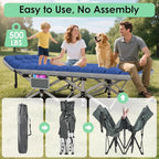 Suteck Camping Cot, Folding Camping Cot Bed for Adults Sleeping 1200D Double Layer Oxford Portable Folding Outdoor Cots for Camping W/Soft Pad Carry Bag for Home Office Nap Beach Travel, Stripe Blue