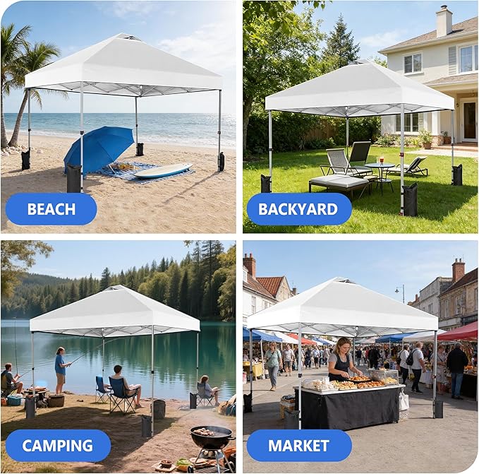 10x10 FT Pop Up Canopy, Easy Up Canopy Tent for Outdoor Patio, Backyard Parties Camping & Beach, Heavy Duty Instant Canopies with 1-Button Setup, 3 Adjustable Heights, UPF 50+ & Wheeled Bag