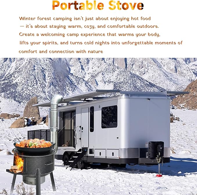 Multifunction Wood Burning Stove, 2.2mm Diamond-Pattern Steel Portable Grill,Rocket Stove with Large Grill Rack for Outdoor Cooking, Backyard, Camping & Off-Grid Living