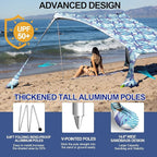 Buheco Beach Tent Pop Up Shade 7x7.5ft Beach Canopy Sun Shelter UPF50+ with 4 Foldable Poles-Portable Carrying Bag-Sand Shovel-Ground Pegs-Windproof Ropes for Outdoor Family Camping-Fishing- Picnic