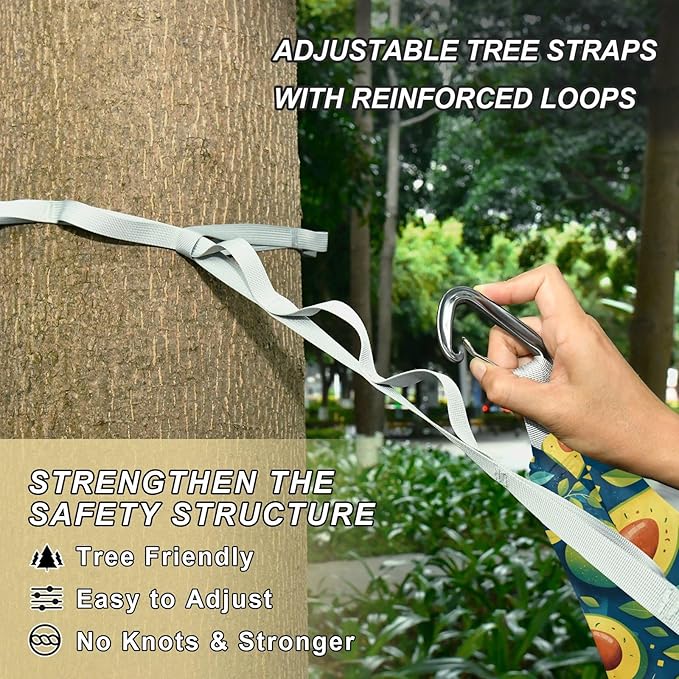 Green Art Avocado Camping Hammocks with Tree Straps Hanging Hammock for Outside Patio Backyard Poolside