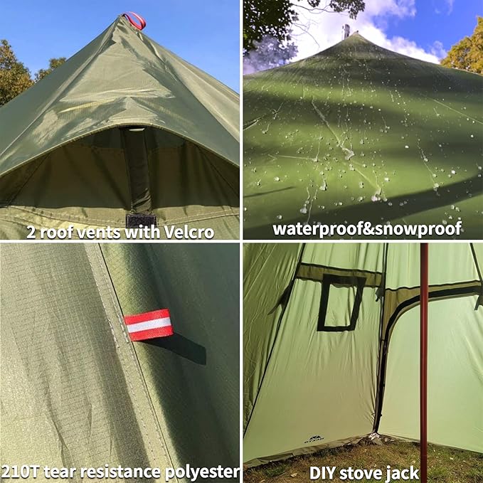 DANCHEL OUTDOOR Backpacking Hot Tent with Stove Jack, 4 Season Lightweight Tipi Tent for 2/4/6 Person Winter Camping Hunting, 10.5FT-16.4FT
