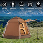 TUKAILAI Instant Camping Tent, Hexagonal Design Automatic Dome Tent with 4 Mesh Windows and 1 Door, Easy Setup Pop Up Tent with Vestibule & Rainfly