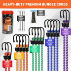 HORUSDY 21 - Piece Bungee Cord Set with Hooks & Straps, 10”/18”/24”/30”/36”/48” Heavy Duty Bungee Cords Assortment for Camping, Truck, Moving, Emergency, Outdoor Storage (30 Nylon Cable Ties Extra)