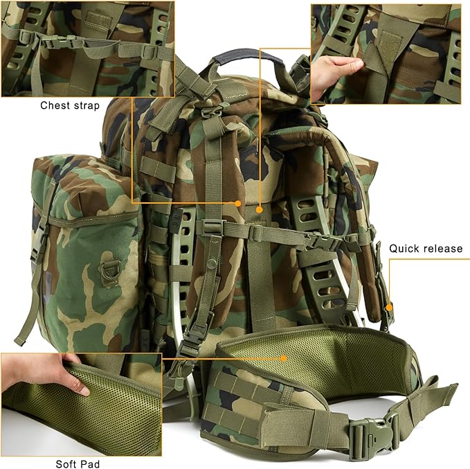 Akmax MOLLE II Medium Rucksack Military Tactical Backpack with Detachable Side Pouches & Upgraded Frame for Enhanced Comfort
