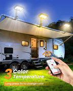 Clip on Solar RV Lights Exterior, 600LM RV Outdoor Lights with Motion Sensor, USB & Solar Dual Charging, 3000/5000/6000K Remote Control RV Porch Light for Camper, Motorhome, Trailer, Camping (1 Pack)