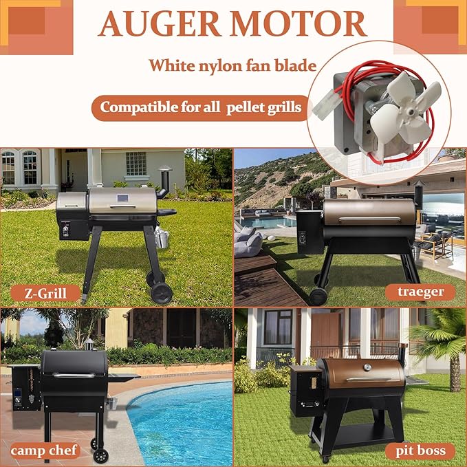 Replacement Auger Motor Parts， Compatible with Traeger, Pit Boss, Camp Chef Wood Pellet Grills Smokers, AC120V 60Hz 2 Pole Universal Feeding Gear，2.0RPM Auger Motor