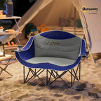 Outsunny Double Camping Chair for Adults, Padded Folding Camp Chair for 2 Person with Armrest, Wine Glass Holder, Cup Holder, Carry Bag for Outdoor Sports, Picnics, Supports up to 552 lbs.