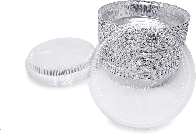 Fig & Leaf (270 Pack) Premium 9-Inch Round Foil Pans with Plastic Dome Lids l Heavy Duty l Disposable Aluminum Tin for Roasting, Baking, Cake or Cooking