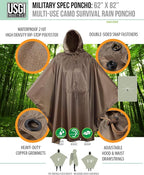 USGI Industries Military Style Poncho Multi Use Rip Stop Camouflage Rain Poncho