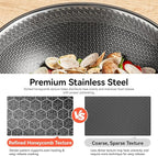 WANGYUANJI Stainless Steel Wok Pan with Lid, 12.6 Inch Honeycomb Hybrid Nonstick Stir Fry Pan, Tri-Ply Clad Skillet for Induction Electric Gas Stove, Dishwasher Safe, No Seasoning Needed (Serves 3-4)