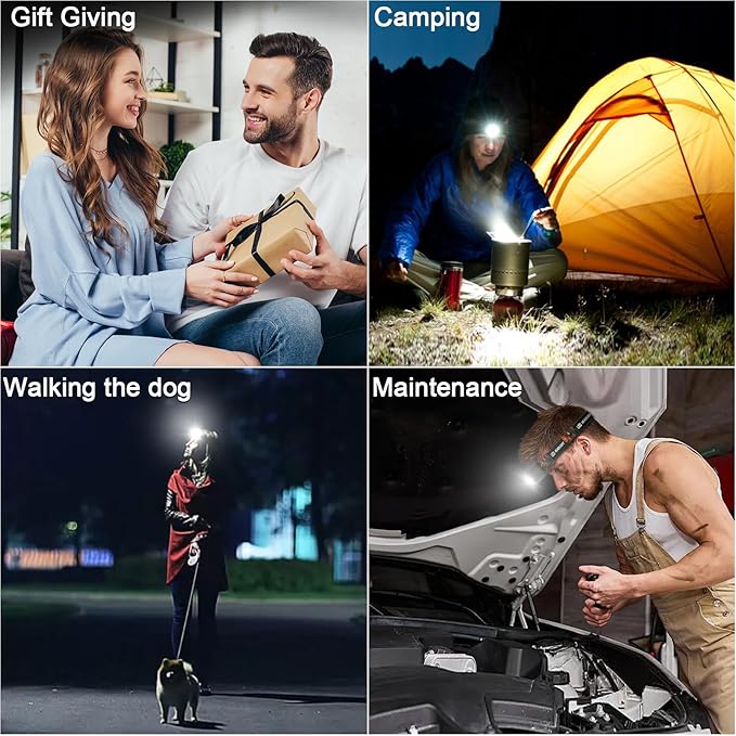 Rechargeable Headlamp Flashlight 2-Pack, 8 LED 2500 Lumen Ultra-Light Bright Headlight, Waterproof Lightweight Head Lamp for Adult Kid, Headlamps for Outdoor Camping Running Fishing