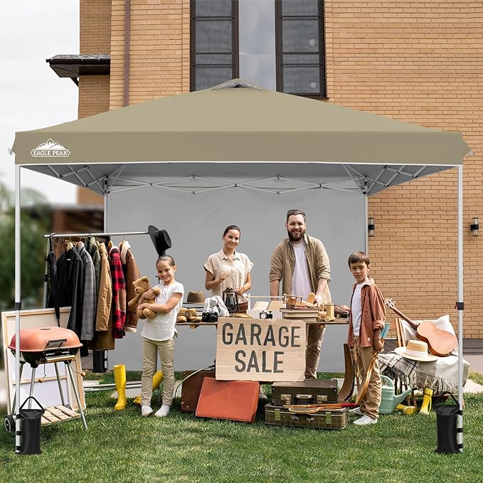 EAGLE PEAK Commercial Canopy 10x10 Pop Up Canopy Tent with 1 Sidewall, Easy Setup Heavy Duty Instant Event Shelter for Vendors & Markets, Outdoor Sun Shade, Light Beige
