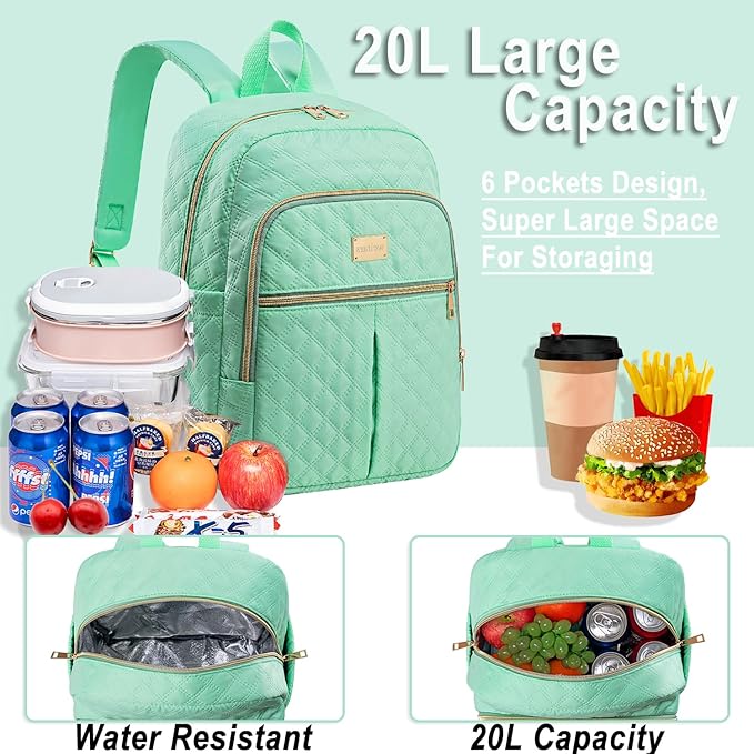 Weitars Lunch Backpack For Women Men,20L Cooler Backpack Insulated Lunch Bag For Women With Side Pockets Waterproof,Meal Prep Backpack,Adult Backpack Cooler For Lunch Picnic Hiking Camping Beach