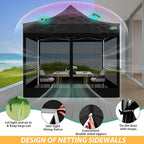 COBIZI 10x10 Canopy Tent with 4 Sidewalls,Heavy Duty Pop up Canopy with Mosquito Netting,Easy up Screen Tent for Parties Wedding Outdoor Camping with Handbag,Black