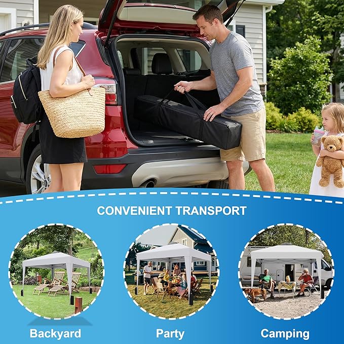 SANWAY 10x10 Pop up Canopy Tent, One-Button, Outdoor Instant Canopy Protable for Events, Camping, Parties, Vendor, Beach Tent - White