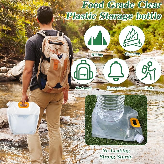 12 Pack 1.3 Gallon Collapsible Water Storage Bag Water Container Bag Emergency Jug Foldable Plastic Storage Pouch Freezable Carrier Tank for Outdoor Sport Camping (Clear, Classic)