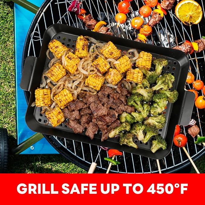 Grill Tray Set Of 2 Outdoor Grill Pans Tray Grill Pans with Hole Nonstick Barbecue Grilling Baskets for Outdoor Camping Vegetable Meat (2 grill pan)