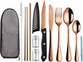 Portable Travel Utensils Set,Reusable Utensils,Travel Camping Cutlery Set,Stainless Steel Flatware Set with Case,Lunch Boxes Workplace Camping School Picnic (Rose Gold)