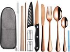 Portable Travel Utensils Set,Reusable Utensils,Travel Camping Cutlery Set,Stainless Steel Flatware Set with Case,Lunch Boxes Workplace Camping School Picnic (Rose Gold)