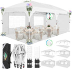 COBIZI 10x20 Pop Up Canopy: Canopy Tent with Patented Center-Lock Tech | Quick-Setup,UV-Reflective & Detachable Walls | 210D Waterproof |3 Height Adjustments for Parties,Weddings,Outdoor Events(White)