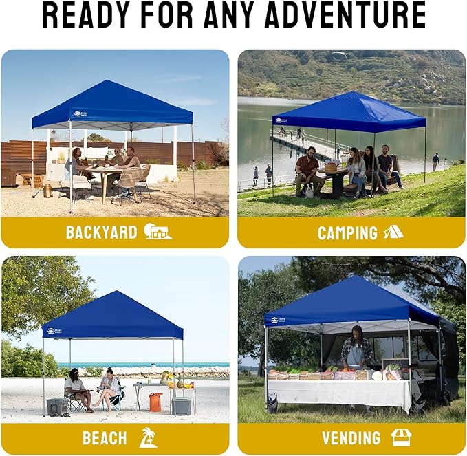 CROWN SHADES 8x8 Pop Up Canopy, Patented Center Lock One Push Instant Popup Outdoor Canopy Tent, Newly Designed Storage Bag, 8 Stakes, 4 Ropes, Silver-Coated Navy Blue